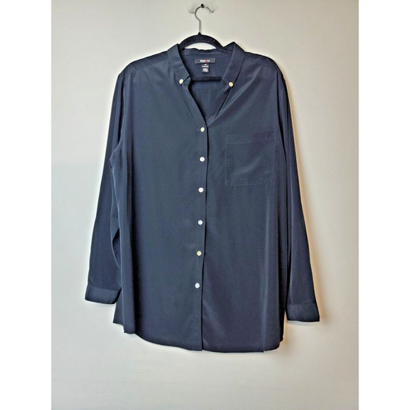 Style & Co Womens 16 Long Sleeve‎ Black Satin Top Button Up Tunic XL Career - Picture 8 of 8